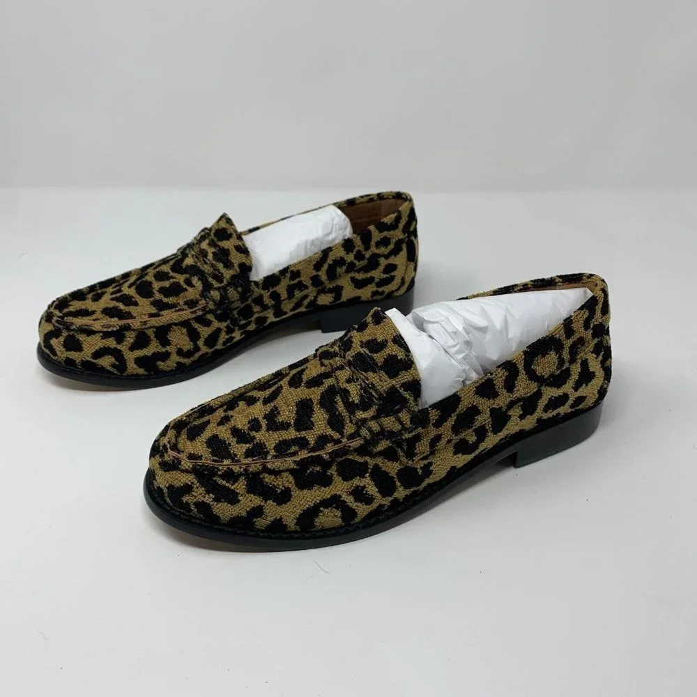 Re/Done 264-17W9LFR 90s Loafers Shoes Women's 38 Leopard‎ Tapestry Slip-on S0431